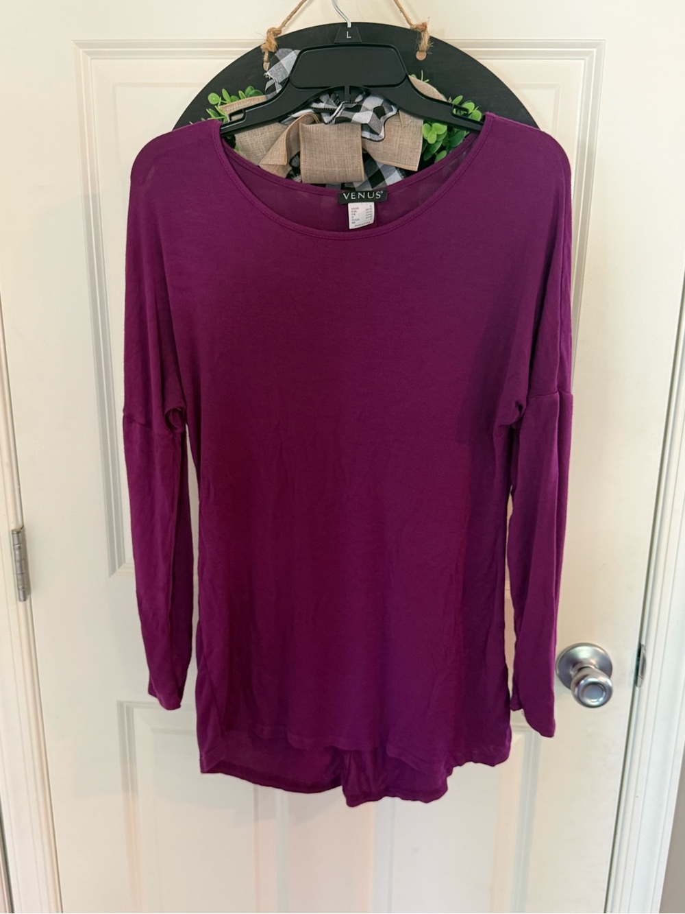 VENUS Long Sleeve Scoop Neck Top in Plum